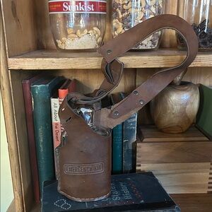 VINTAGE Irvinware Brown Leather Emergency Kit Holster with Glass Flask